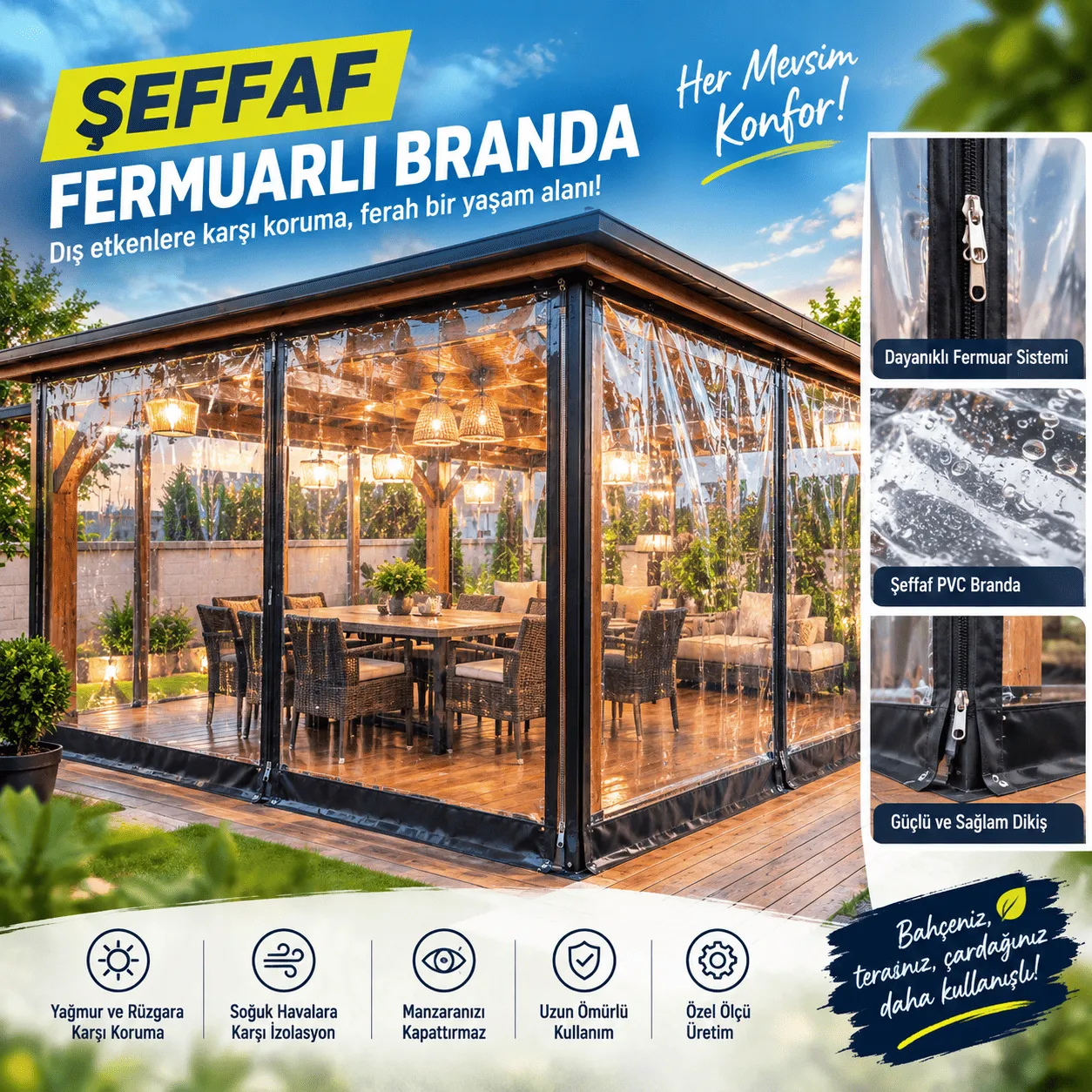 Şeffaf Fermuarlı Branda: Dayanıklı ve Su Geçirmez Çözüm!